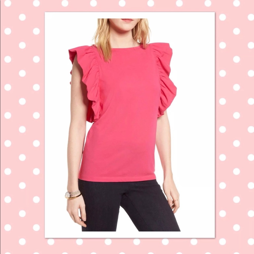 1901 Sz XL Pink Jersey Ruffle Sleeve Tee Blouse